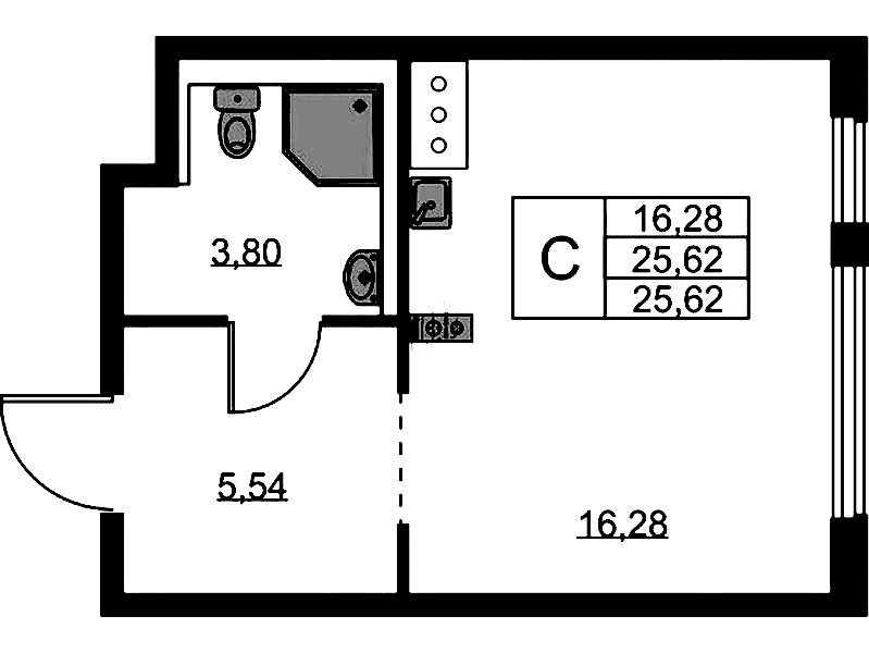 Квартира студия 25.62 м², 11/11 эт., ЖК «Новое Колпино»
